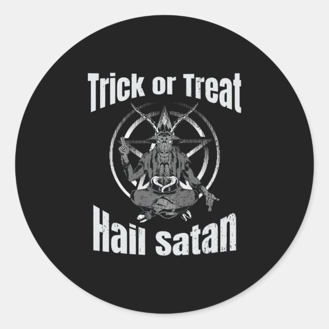 Sticker Rond Hail Satan Pentagram Goat Halloween (Devant)