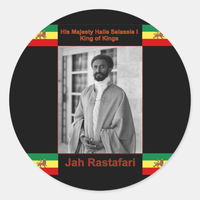 Sticker Rond Haile Selassie le Lion de Juda, Jah Rastafari (Devant)