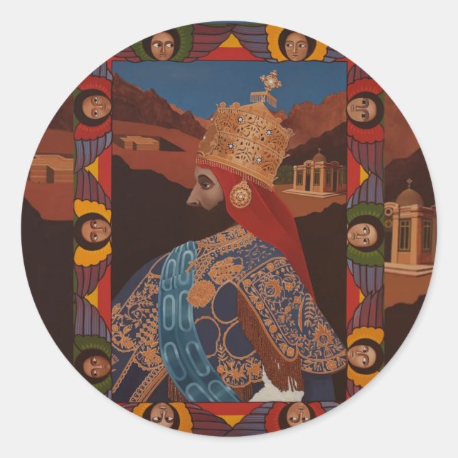 Sticker Rond Haile Selassie Modern Art Jah Rastafari Roots (Devant)