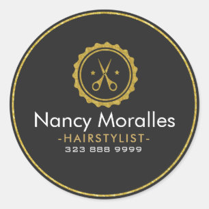 Sticker Rond HairStylist Logo-Gold Ciseaux & Cercle