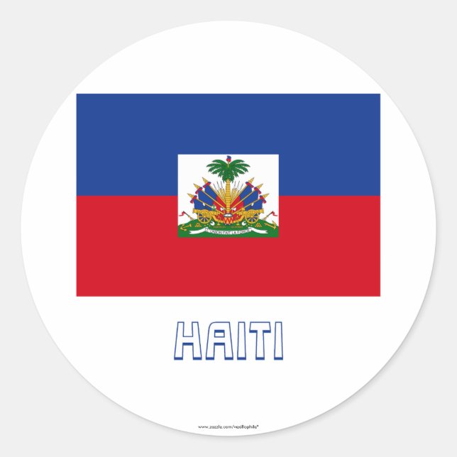 Sticker Rond Haïti Drapeau avec nom (Devant)