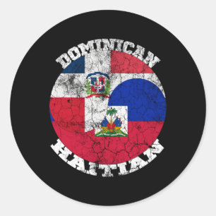 Sticker Rond Haïti Et Drapeau Dominicain Demi Haïtien Semi Domi