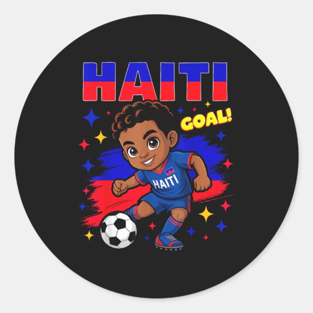 Sticker Rond Haiti Soccer Kid Haitian Flag Soccer Player Footba (Devant)