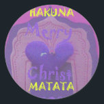 Sticker Rond Hakuna Matata Merry Christmas Love Design.jpg<br><div class="desc">Hakuna Matata Merry Christmas Love Design Beautiful purple color design with a wonderful blue heart and a ting of glitter in the background. One of the special latest Hakuna Matata design this wonderful Christmas season and the amazing wonderful season. Share the love of Christmas with this personalized Hakuna Matata original...</div>