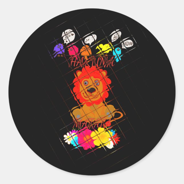 Sticker Rond Hakuna Matata mignon bébé lion roi conception (Devant)
