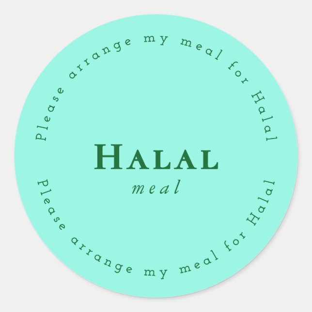 Sticker Rond Halal meal Request Sticker, Light Green (Devant)