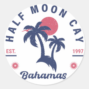 Sticker Rond Half Moon Cay Bahamas Retro Vintage Vacances 60s
