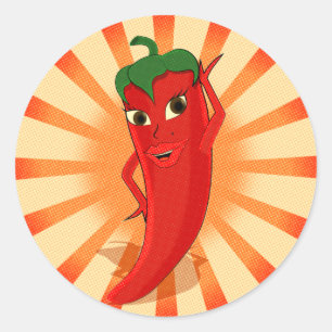 Sticker Rond Halftones Newsprint Red Pepper Diva