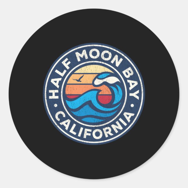 Sticker Rond Halle Moon Bay California Ca Nautical Waves (Devant)