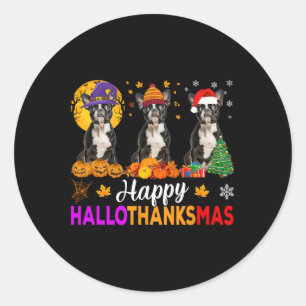 Sticker Rond Hallomerci de Noël à Boston Terrier Dog Halloween