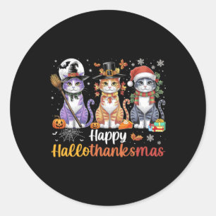 Sticker Rond Hallothanksmas Chemises Chats Halloween Thanksgivi
