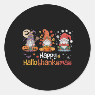 Sticker Rond Hallothanksmas Gnomes Halloween Thanksgiving Chris