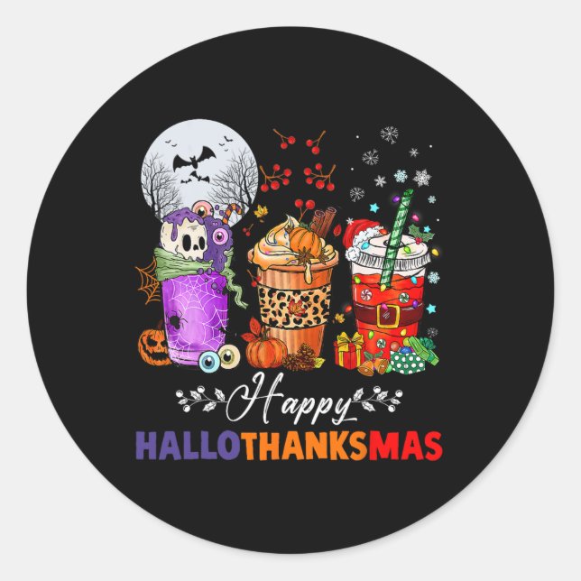 Sticker Rond Hallothanksmas Gnomes Halloween Thanksgiving Joyeu (Devant)