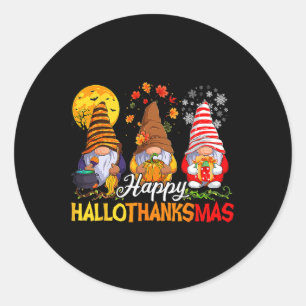 Sticker Rond Hallothanksmas Gnomes Halloween Thanksgiving Joyeu