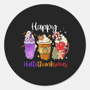 Sticker Rond Hallothanksmas Gnomes Halloween Thanksgiving Joyeu