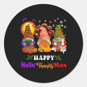 Sticker Rond Hallothanksmas Gnomes Halloween Thanksgiving Joyeu