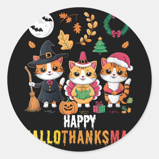 Sticker Rond Hallothanksmas Joyeuses Filles Thanksgiving Hallow (Devant)