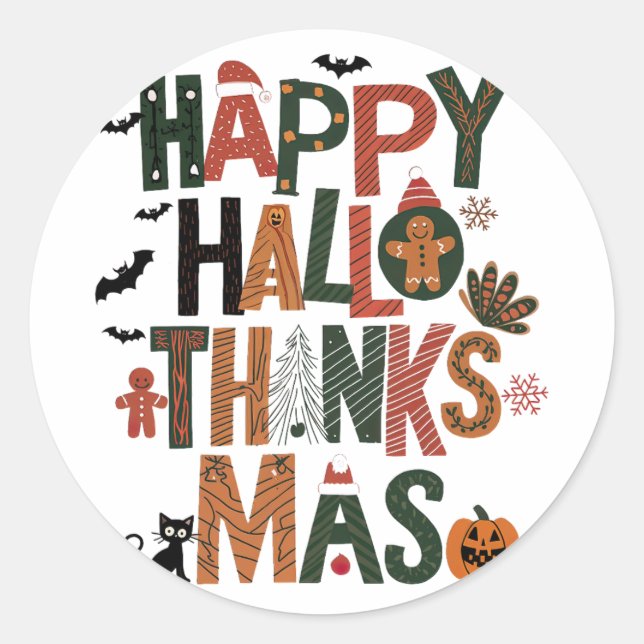 Sticker Rond HalloThanksMas Perfect Holiday Fun Fun (Devant)