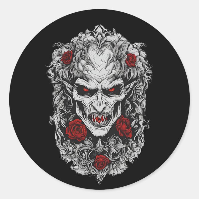 Sticker Rond Halloween 1 vampire, monstre effrayant, horreur, (Devant)