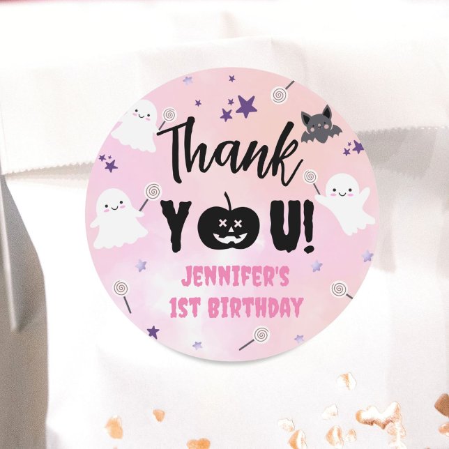 Sticker Rond Halloween 1er anniversaire fête rose fille mignonn (Créateur téléchargé)