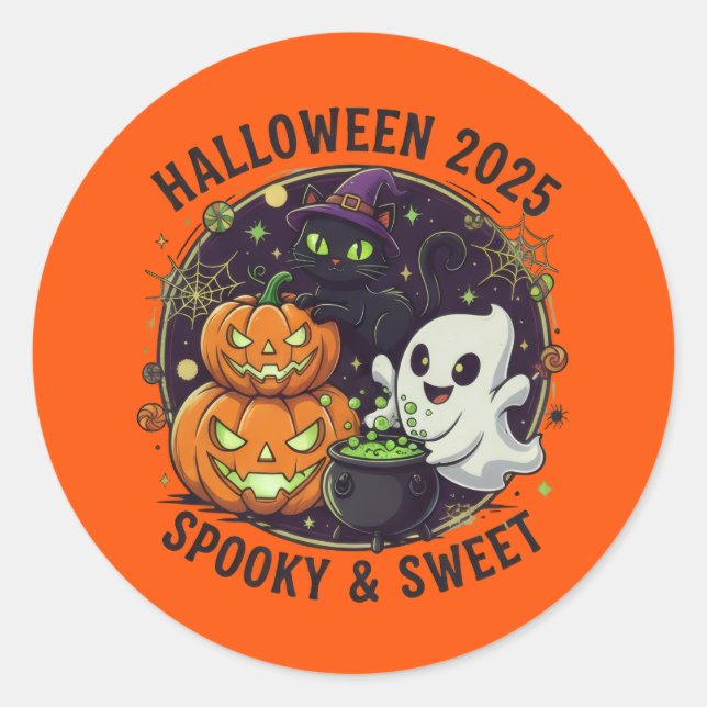 Sticker Rond halloween 2025 éffrayant & doux (Devant)