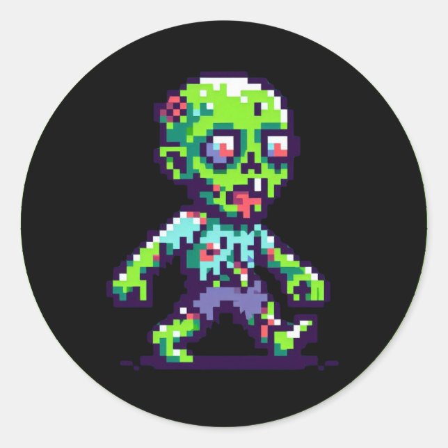 Sticker Rond Halloween 8 bits drôle zombie (Devant)