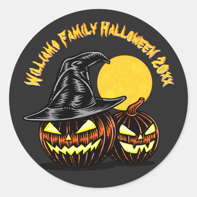 Sticker Rond Halloween Ajouter Nom de famille Année Personnalis (Devant)