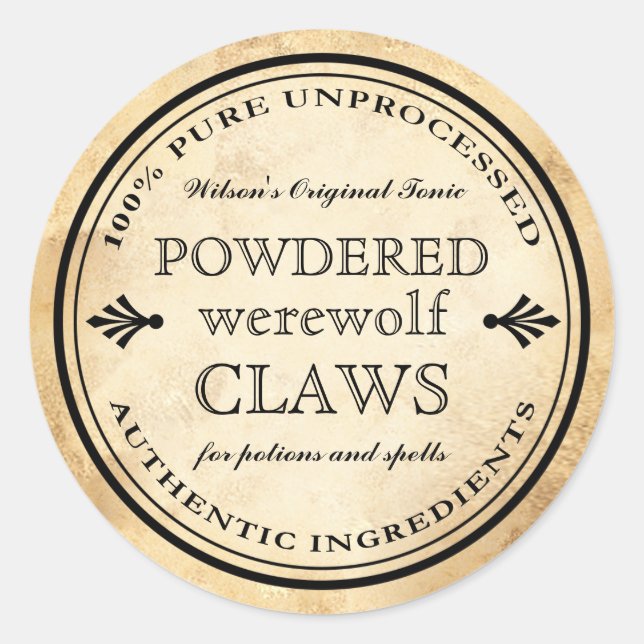 Sticker Rond Halloween apothecaire vintage werewolf griffes éti (Devant)