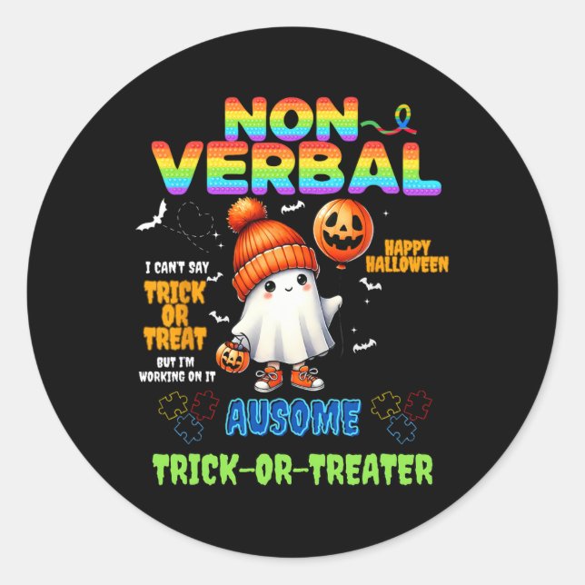 Sticker Rond Halloween Autis non-verbyl Ausome Trick-or-traiter (Devant)