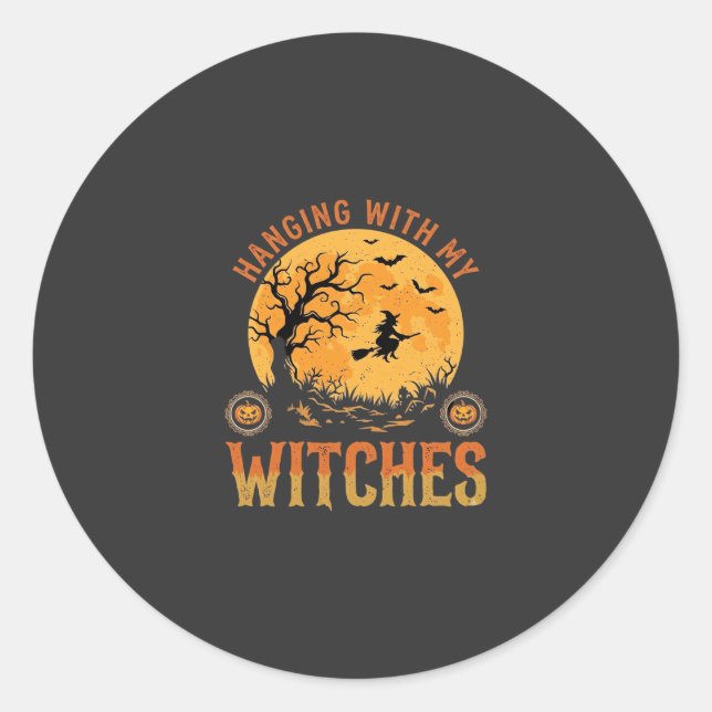 Sticker Rond Halloween avec mes sorcières (Devant)