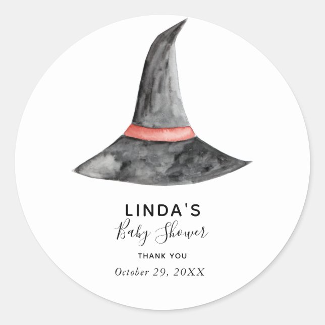 Sticker Rond Halloween Baby shower Witch's Casquette Simple Ele (Devant)