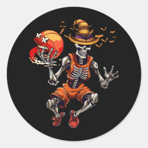 Sticker Rond Halloween Basketball Squelette Dunking Jack O Lant