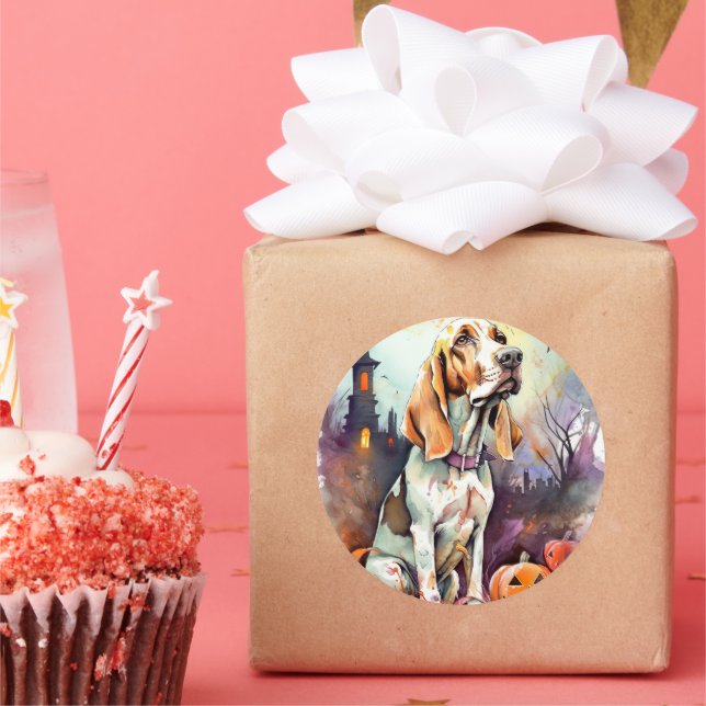 Sticker Rond Halloween Basset Hound Avec Crainte Citrouille (Fête)