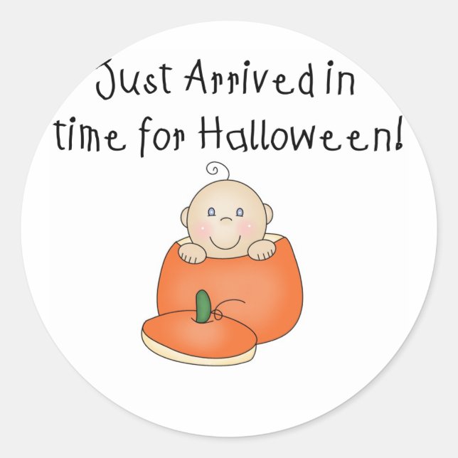 Sticker Rond Halloween bébé blanc vient d'arriver (Devant)