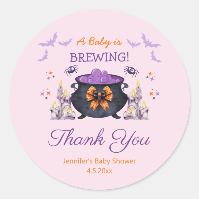 Sticker Rond halloween bébé brassage baby shower merci rose (Devant)