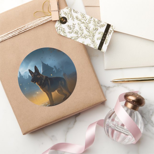 Sticker Rond Halloween berger allemand effroi (Cadeaux)