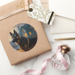 Sticker Rond Halloween berger allemand effroi