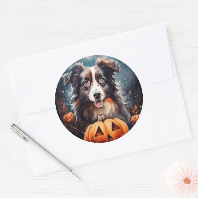 Sticker Rond Halloween Berger Australien Avec La Peur Citrouill (Enveloppe)