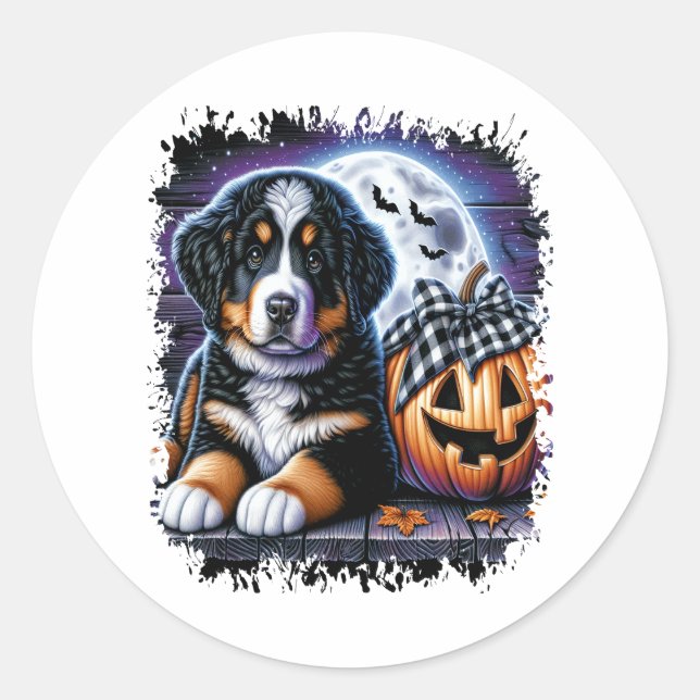 Sticker Rond Halloween bernois de chien de montagne (Devant)