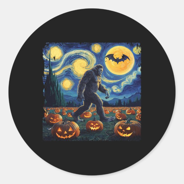 Sticker Rond Halloween Bigfoot Starry Night Van Gogh (Devant)