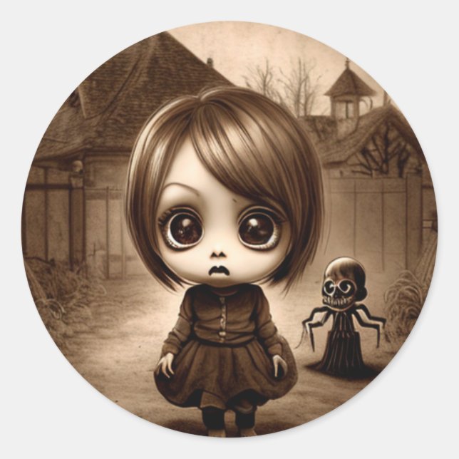 Sticker Rond Halloween bizarre Big Eyed Chibi (Devant)