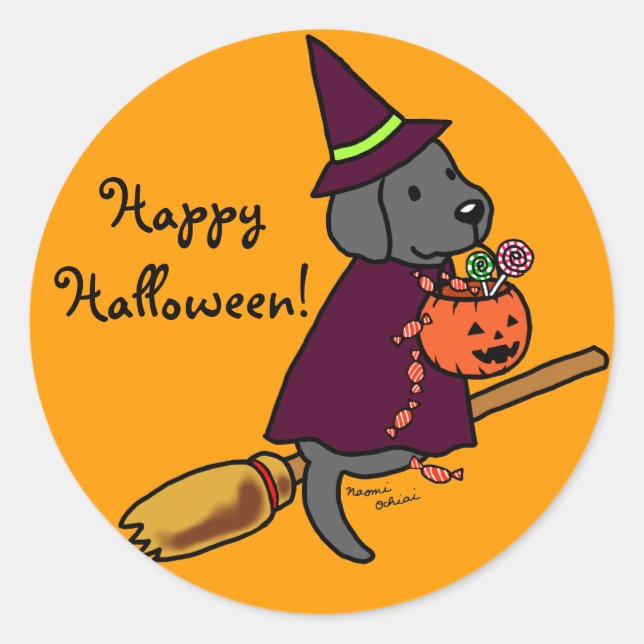 Sticker Rond Halloween Black Labrador Carton 1 (Devant)