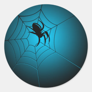 Sticker Rond Halloween Black Spider sur le Web