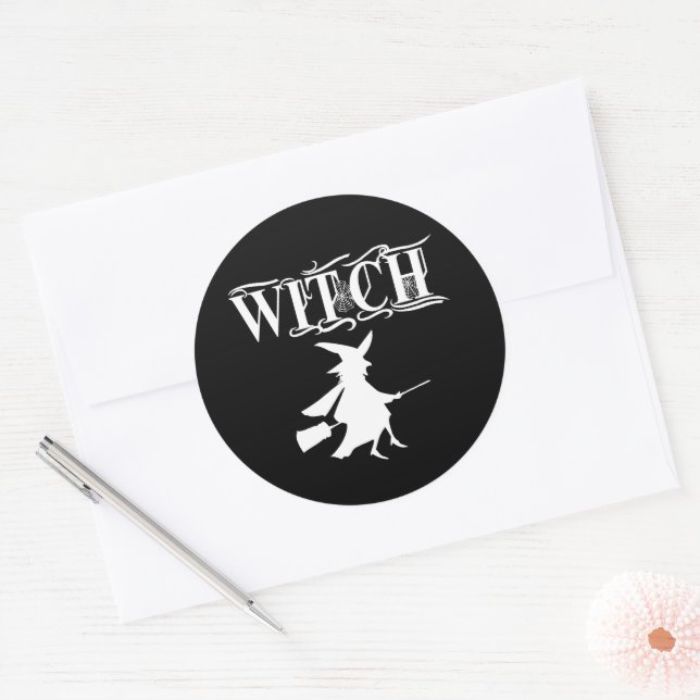 Sticker Rond Halloween Black Wicked Flying Witch (Enveloppe)