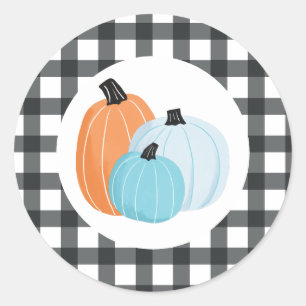 Sticker Rond Halloween bleu Citrouilles noir Plaid
