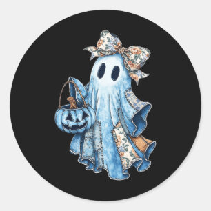 Sticker Rond Halloween Blue Denim Boo Ghost Floral Coquette Fal