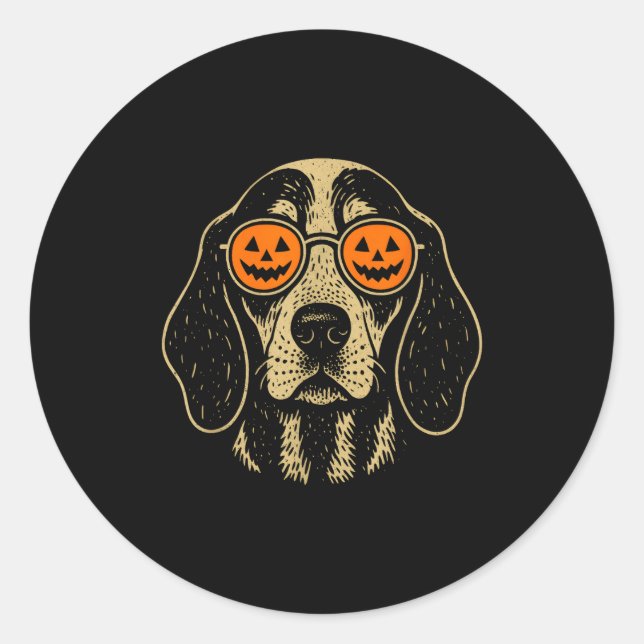Sticker Rond Halloween Bluetick Coonhound Dog With Pumpkin Gles (Devant)