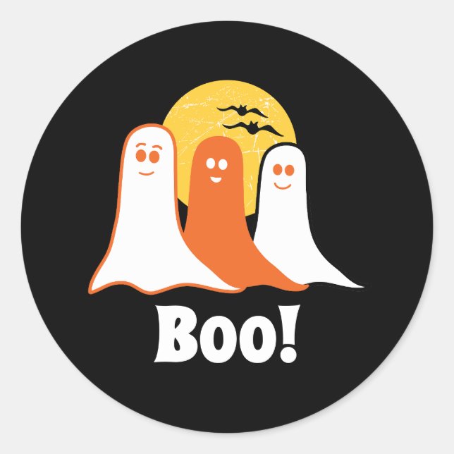 Sticker Rond Halloween Boo Fantômes, enfants, famille (Devant)