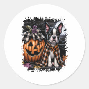 Sticker Rond Halloween Boston Terrier Dog