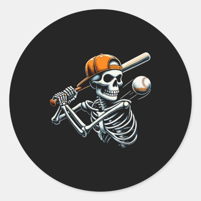 Sticker Rond Halloween Boys Batting Skeleton Baseball  (Devant)